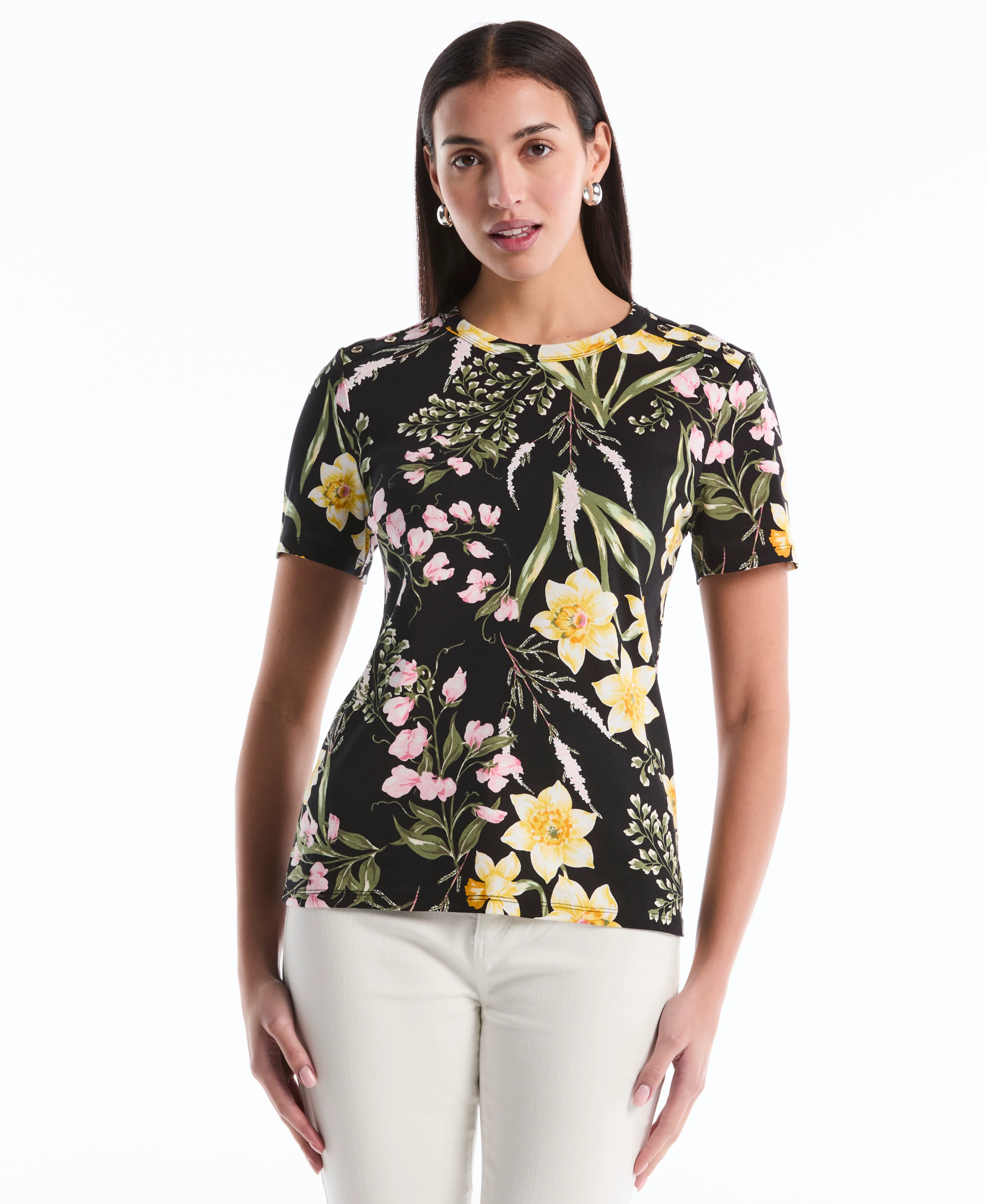 Garden Print Button Detail Top - RSKSG019
